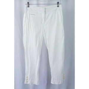 Faconnable White Cropped Linen Pants Trousers